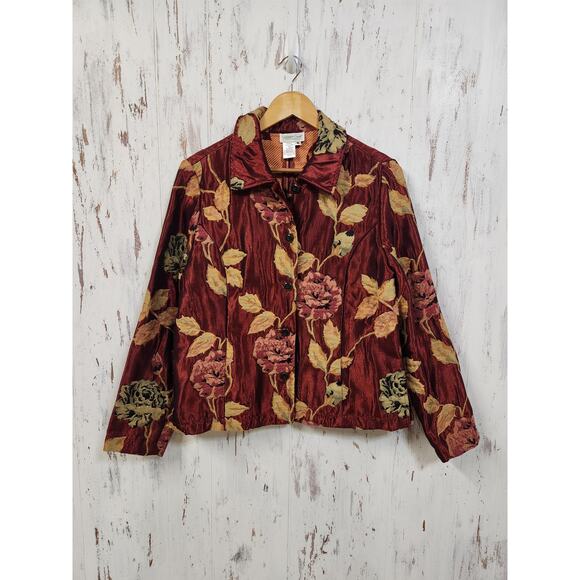 Vtg Coldwater Creek Floral Jacket Womens Small Brocade Tapestry Blazer Roses - Picture 1 of 16